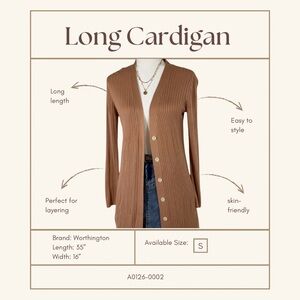 Worthington Long Ribbed Cardigan – Size Small